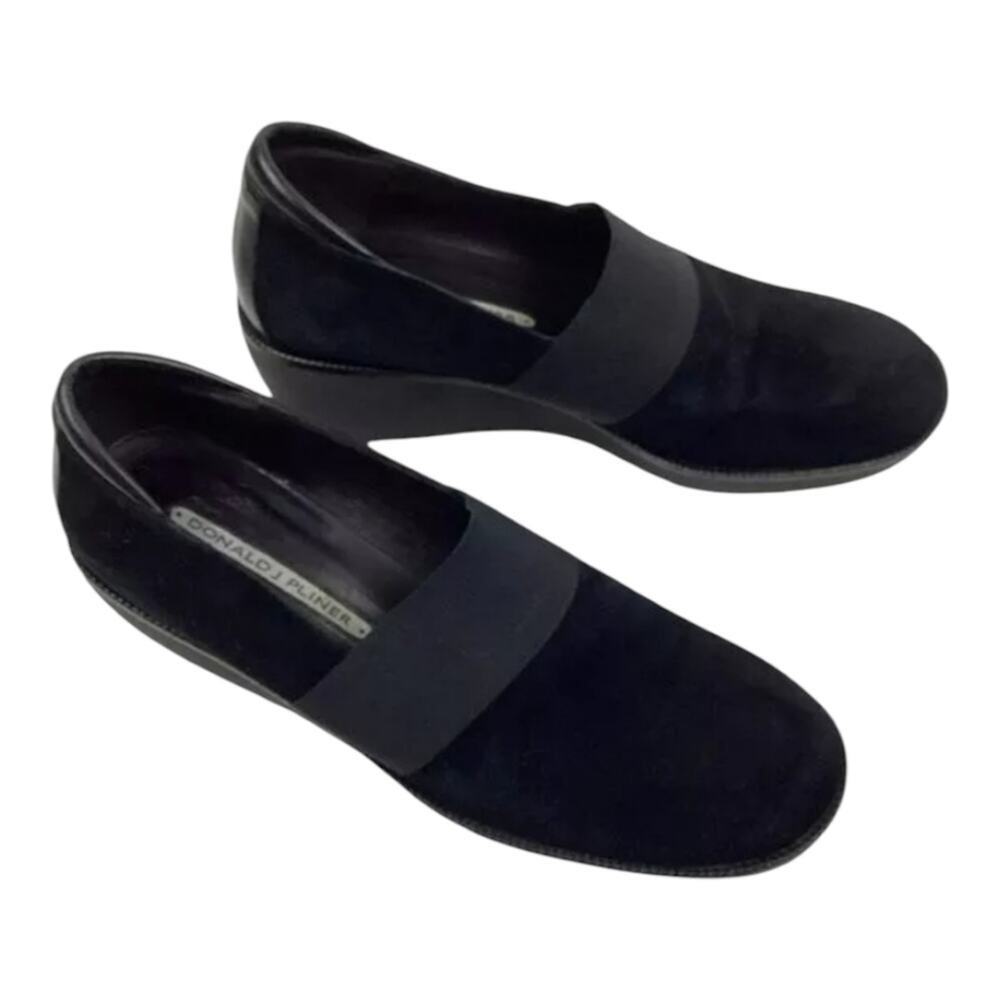 Donald Pliner Suede Wedge Shoes Black Elastic Strap Comfort Casual Nocol 7.5